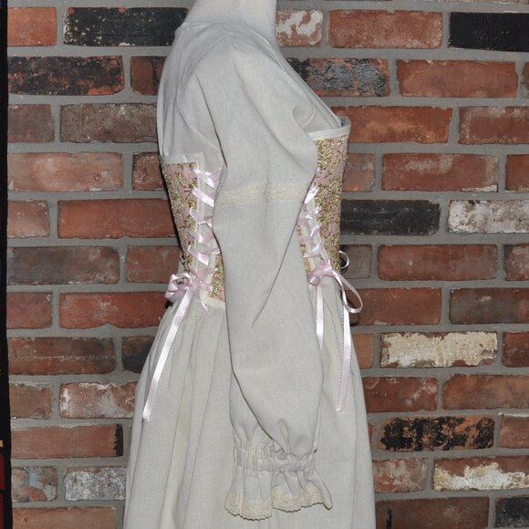 2 sided, Lace-up, Bustier Corset, Pink & Gold, Neutral Floral Tapestry Siez 6 S - Picture 4 of 12